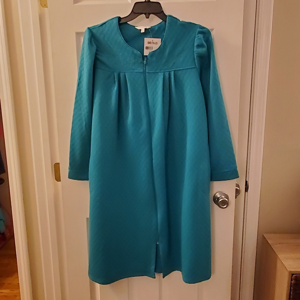 Coral Bay sz XL full zip midi house dress robe NWT‎ teal green soft pockets
